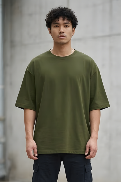 Verdant Trail Olive Green Oversized T-Shirt
