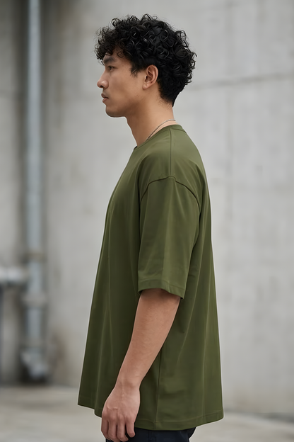 Verdant Trail Olive Green Oversized T-Shirt